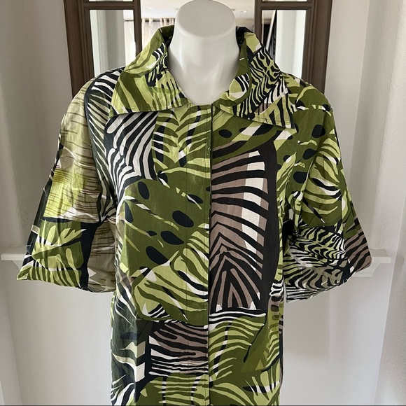 TAILE Linen-blend Palm Leave Print Jacket Button Up, Green Size M New w/Tag $159 - Picture 3 of 12